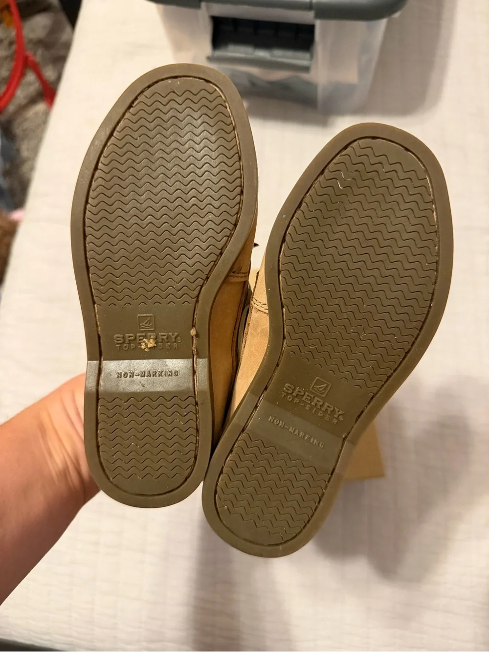 Sperry Kids Tan Leather Boat Shoes with Navy Insole